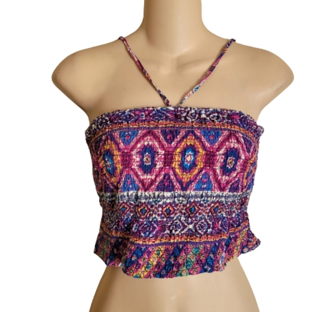 Flying Tomato Purple Multi-color Cinched Cropped Tube Top Size Women's Large